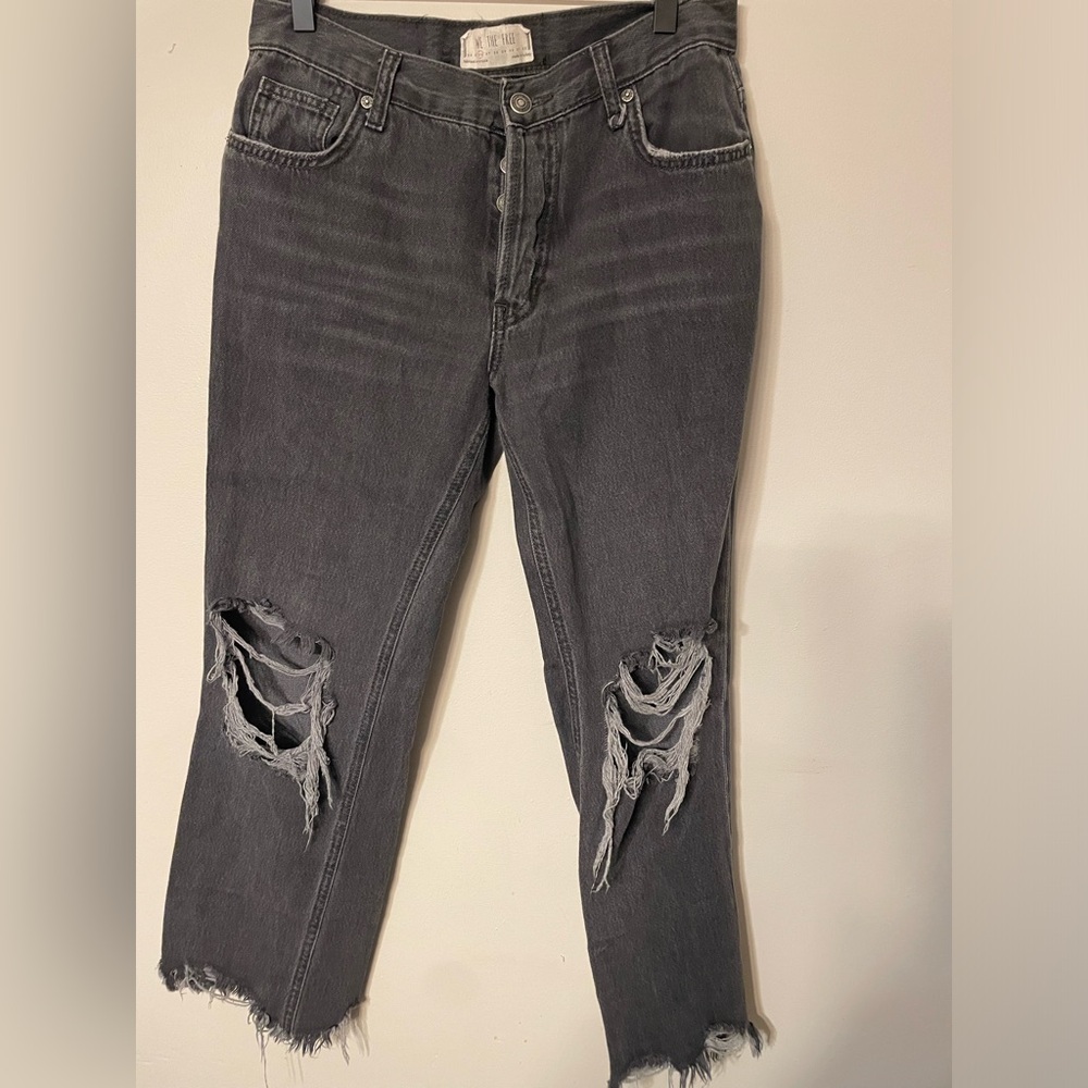 Free People we the free black Denim Pants jeans sz women's 26 cotton button-fly